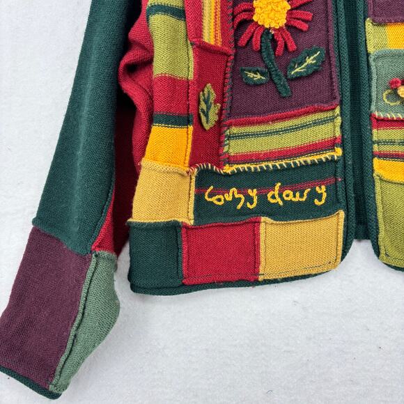 April Cornell Wool Cardigan Sweater Size ML Green Multi Patchwork Floral Vintage - Picture 4 of 10